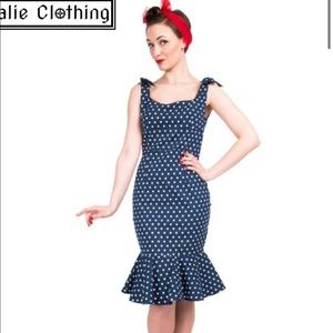 Lindy Bop navy polka dot Mermaid dress US 8/UK 12